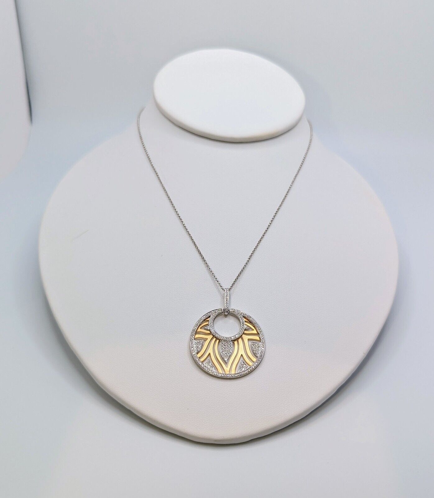 2 tone white and yellow pendant necklace with diamonds