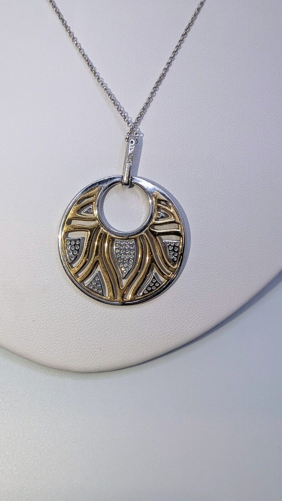 2 tone white and yellow pendant necklace with diamonds