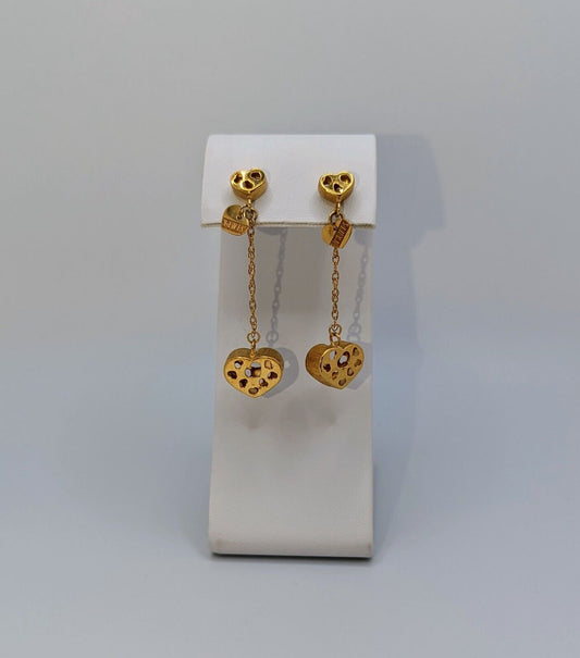 18k yellow gold studded heart-drop earrings