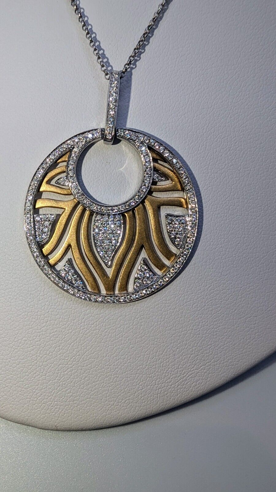 2 tone white and yellow pendant necklace with diamonds