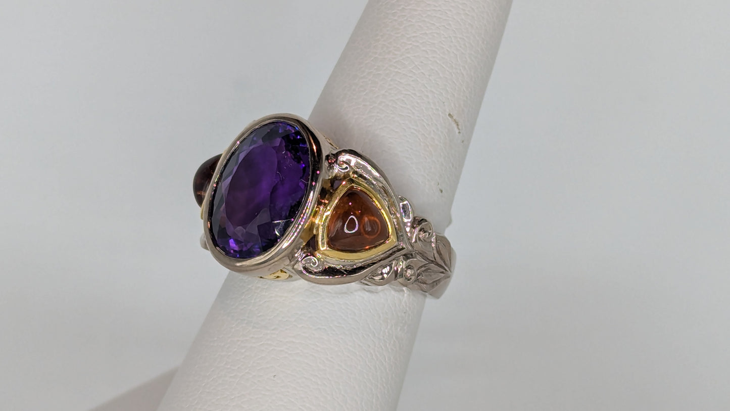 2 tone white and yellow amethyst and citrine ring