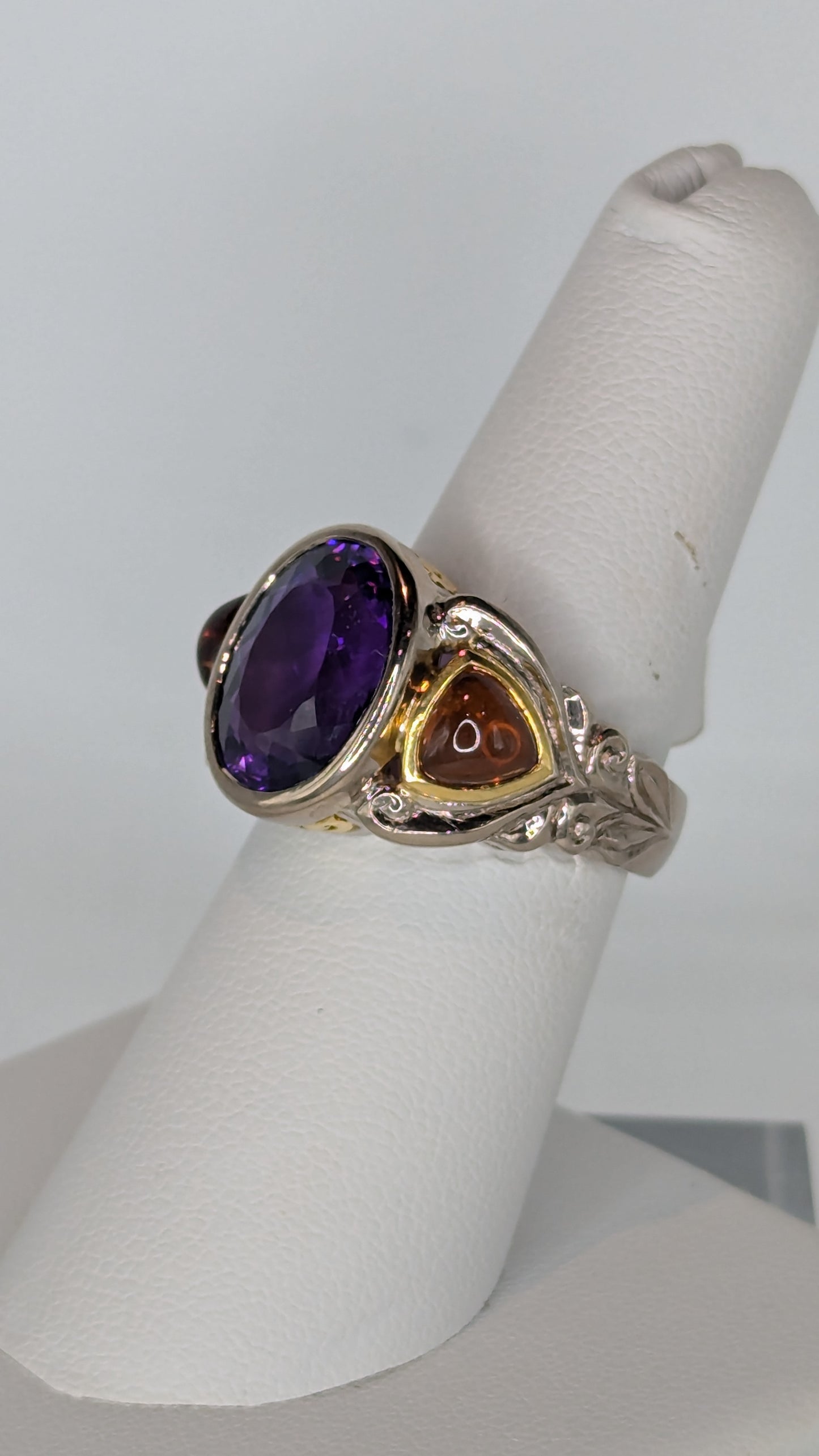 2 tone white and yellow amethyst and citrine ring