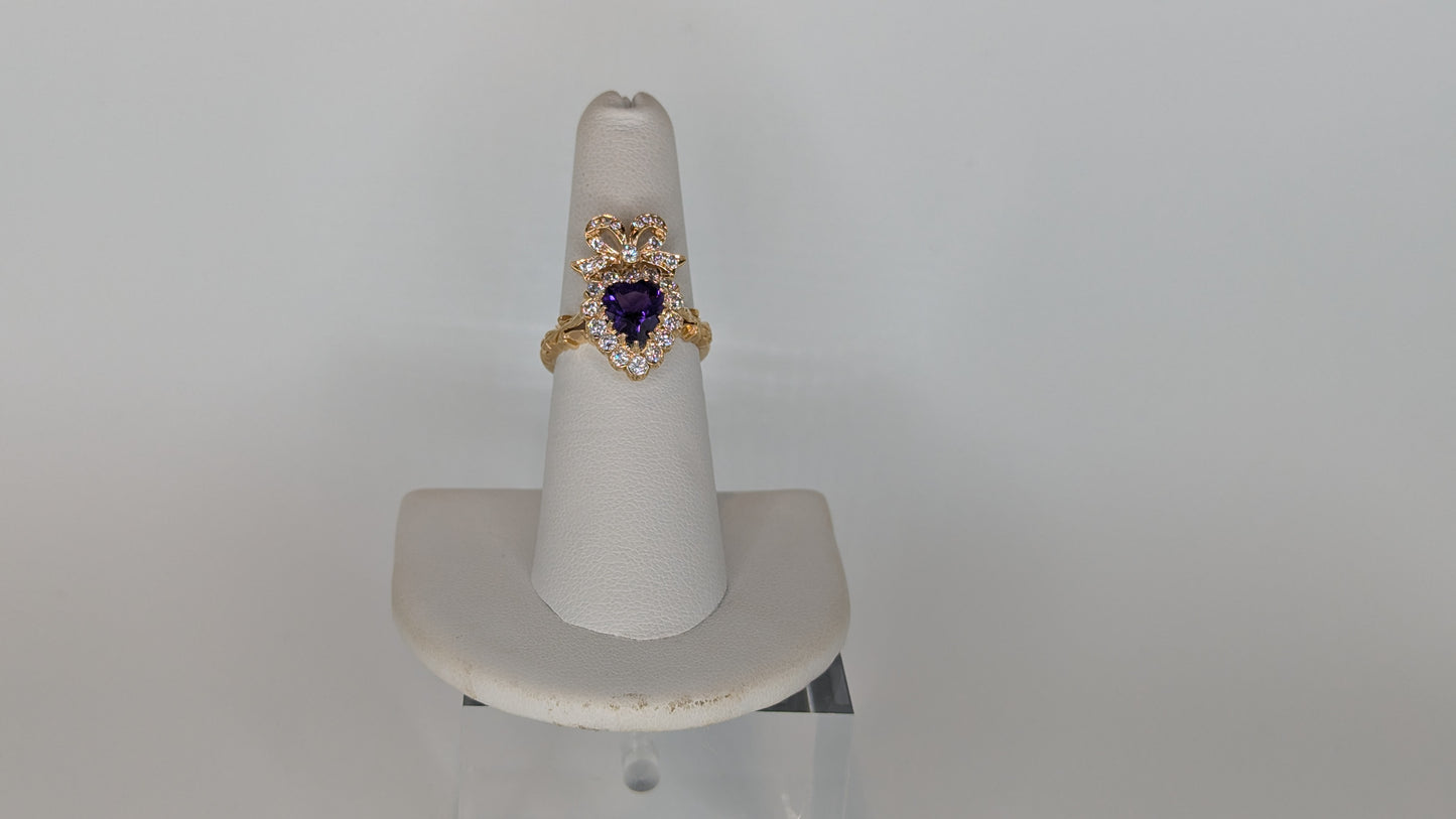 heart-shaped amethyst ring 14k yellow gold .85 diamond