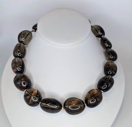 18" Smokey Quartz Necklace with Gold Rondells