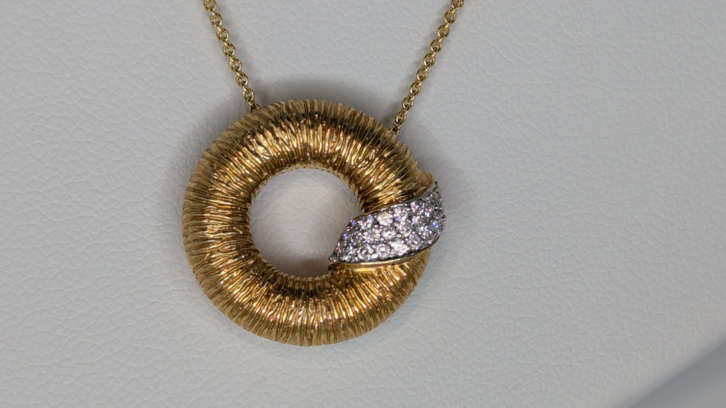 Round Diamond Donut Shape Pendant Solid 18k Yellow Gold Necklace 14k Chain